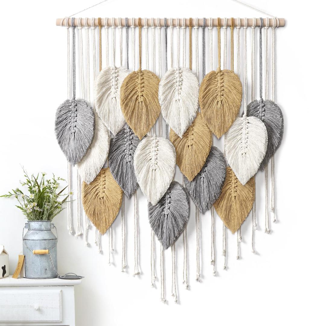 LOMOHOO Macrame Wall Hanging Leaves Boho Wall Decor Bohemian Handmade Woven Wall Art Decoration for Bedroom Living Room Apartment Dorm Gallery Perfect Handmade Gift Ideas