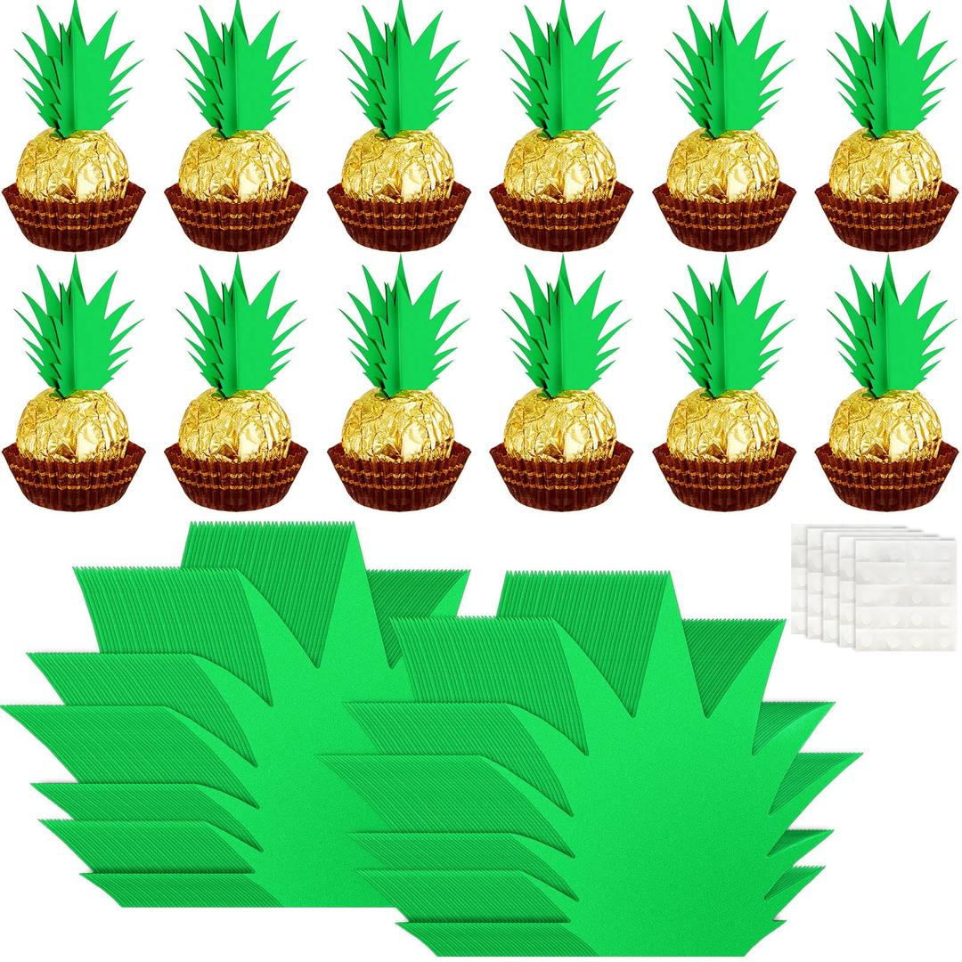 240 Pcs Pineapple Chocolate Cupcake Toppers with Adhesive Dots for Birthday Party Favors Supplies