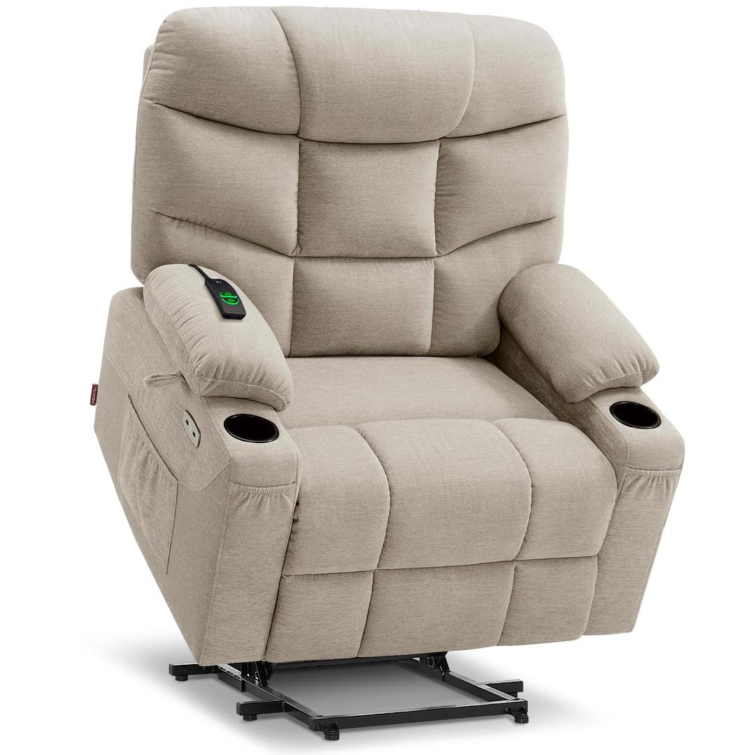 MCombo Power Lift Recliner Chair with Extended Footrest for Big Elderly People, Fabric R7289 (Oatmeal, Medium-Wide)