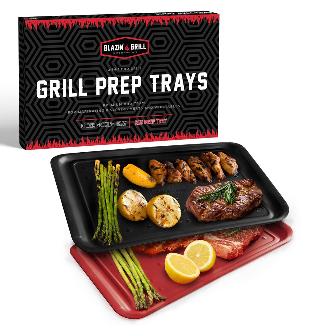 Prep & Serving Trays | Set of 2 Stackable, Melamine Trays | Serving Tray & Marinating Tray | Serving Platter for Plating Food & BBQ Prep Tub for Marinating Meats | Grill Accessories |