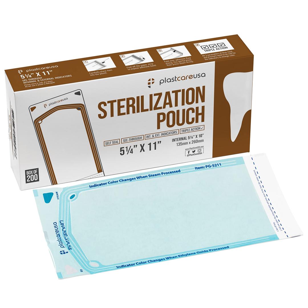 200 5.25 x 10 Self-Sterilization Pouches for Cleaning Tools, Autoclave Sterilizer Bags for Dental Offices, Pouch for Dentist Tools, 200 Pouches, 1 Box of Paper Blue Film