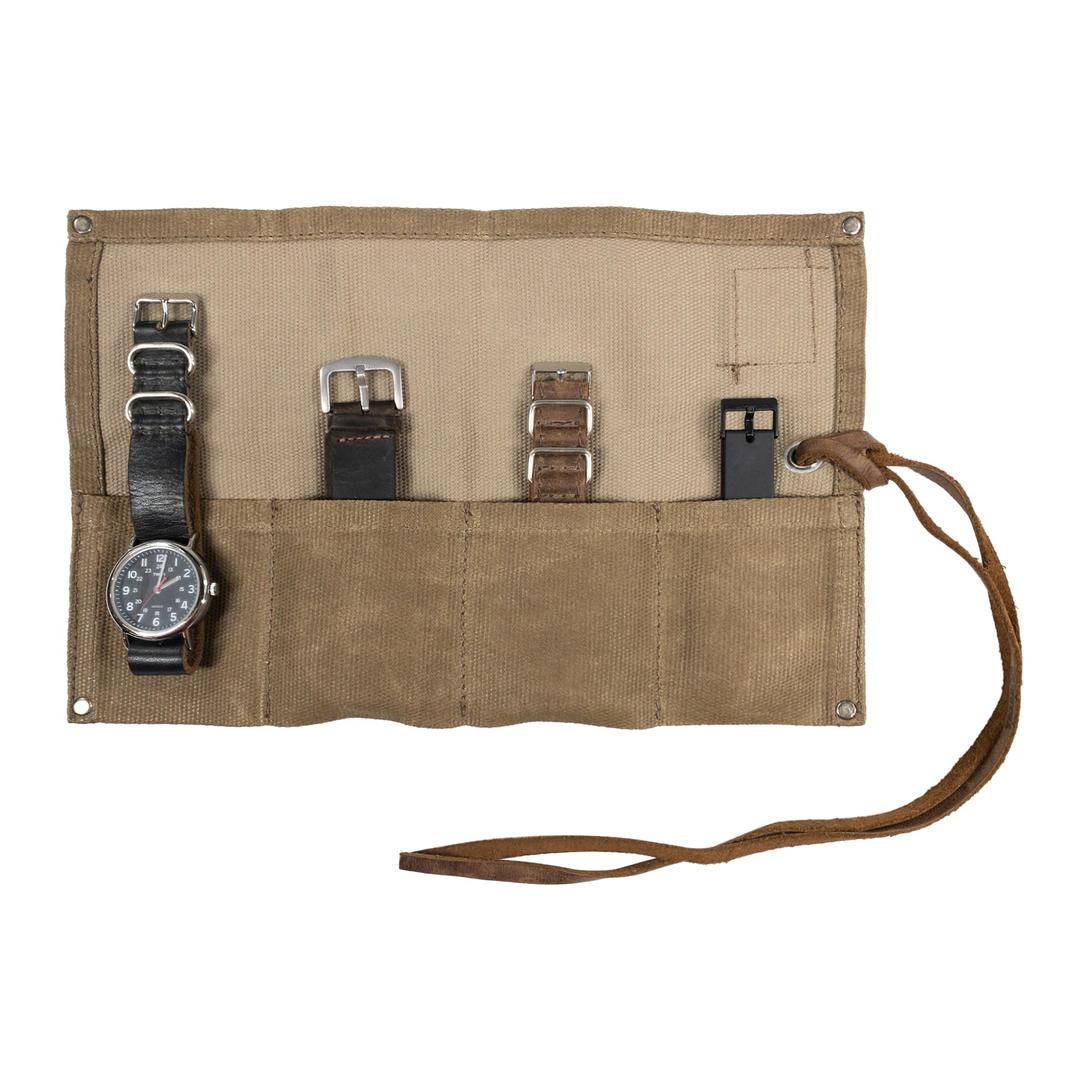 Hide & DrinkHide & Drink, Waterproof Waxed Canvas Travel Watch Roll Organizer with 4 Slots, Easy Carry On Watchlover Storage, Handmade Travel Case, Fatigue