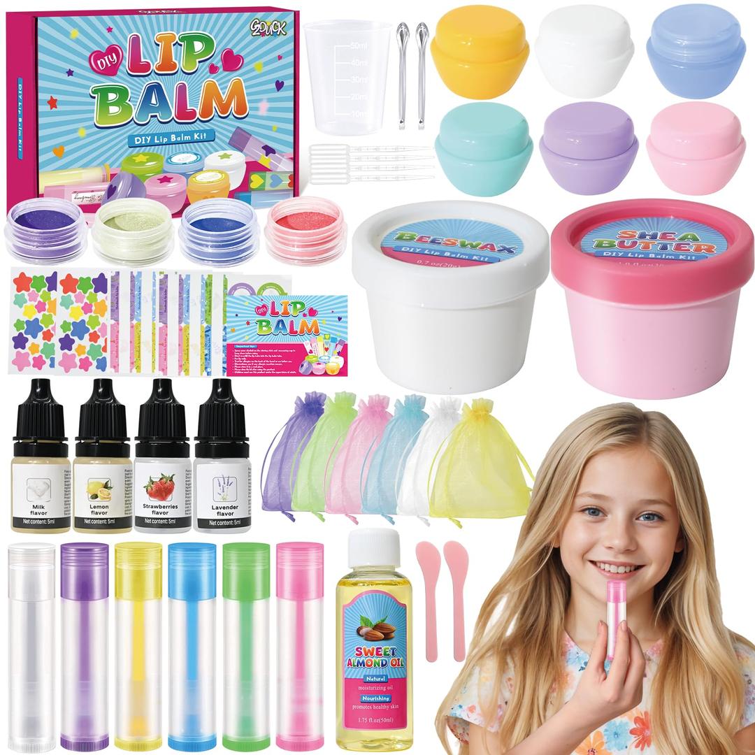 GZDUCKDIY Lip Balm Making Kit- 42Pcs Lip Balm Making Kit for Girls, Make Your Own Lip Gloss Making Kit, Lip Gloss Making Kit with Multi-flavor Multicolored DIY Makeup Set Gifts for Women Teens Kids