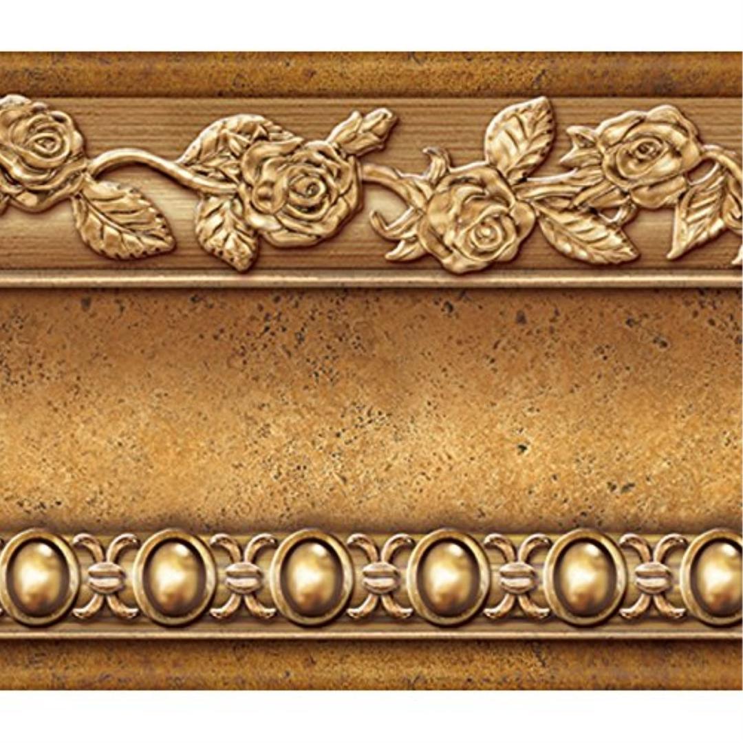 Flower Molding Peel and Stick Wall Border Easy to Apply (Gold Brown)