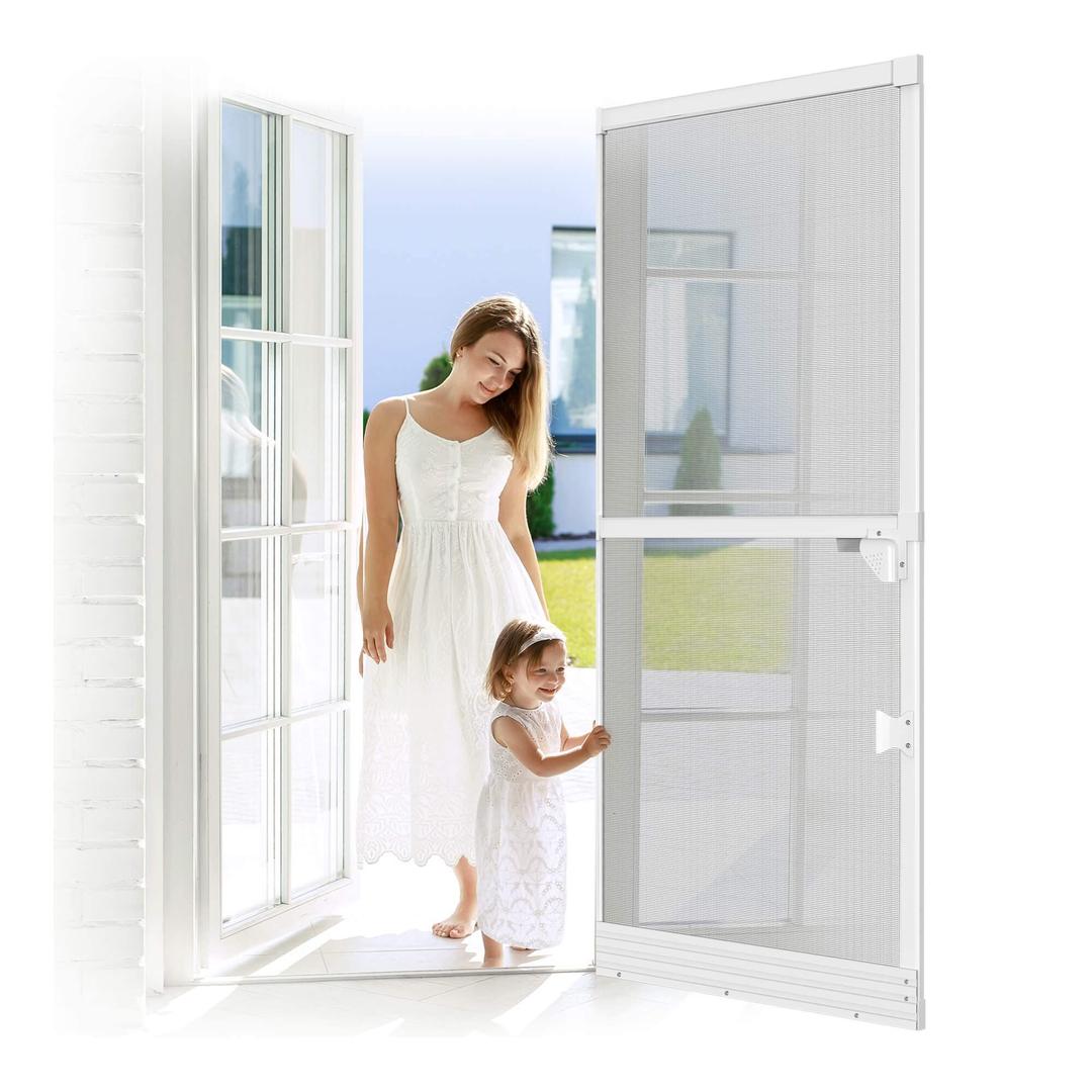 Screen Door, Stainless Aluminium Frame Hinged Swing Screen Door - DIY Kit Adjustable Size Fits Any Door Size up to 82" x 39" Durable & Weather Resistant