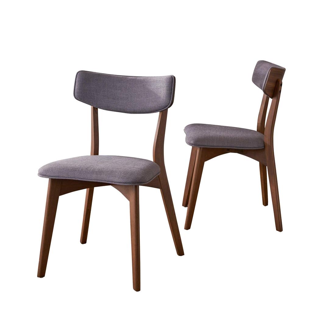 Christopher Knight Home Abrielle Mid-Century Modern Fabric Dining Chairs with Natural Walnut Finished Rubberwood Frame, 2-Pcs Set, Dark Grey / Natural Walnut