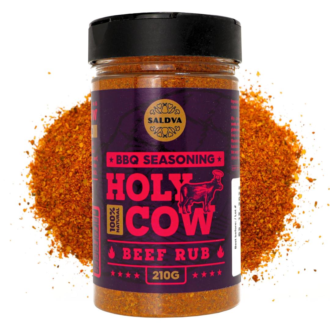 Holy Cow BBQ Beef Rub - 100% Natural BBQ Seasoning - Packs Amazing Flavour Into Any Cut Of Beef For Wonderful BBQ And Grill Dishes - Perfectly Balanced Blend Of Spices - Large Jar (210g)