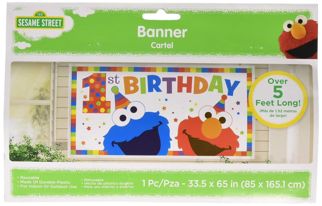 amscan Sesame Street® Elmo Turns One Horizontal Giant Sign Banner, Birthday, Red, One Size (120251)