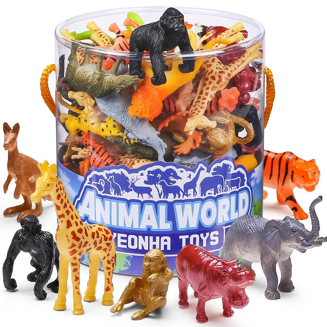 60 Piece Mini Zoo Animal Toy with Gift Box, Realistic Small Plastic Animal Figure Sensory Bins, Jungle Animal Safari Party Favors, Cupcake Topper, School Education, Birthday Gifts for Kids Toddlers