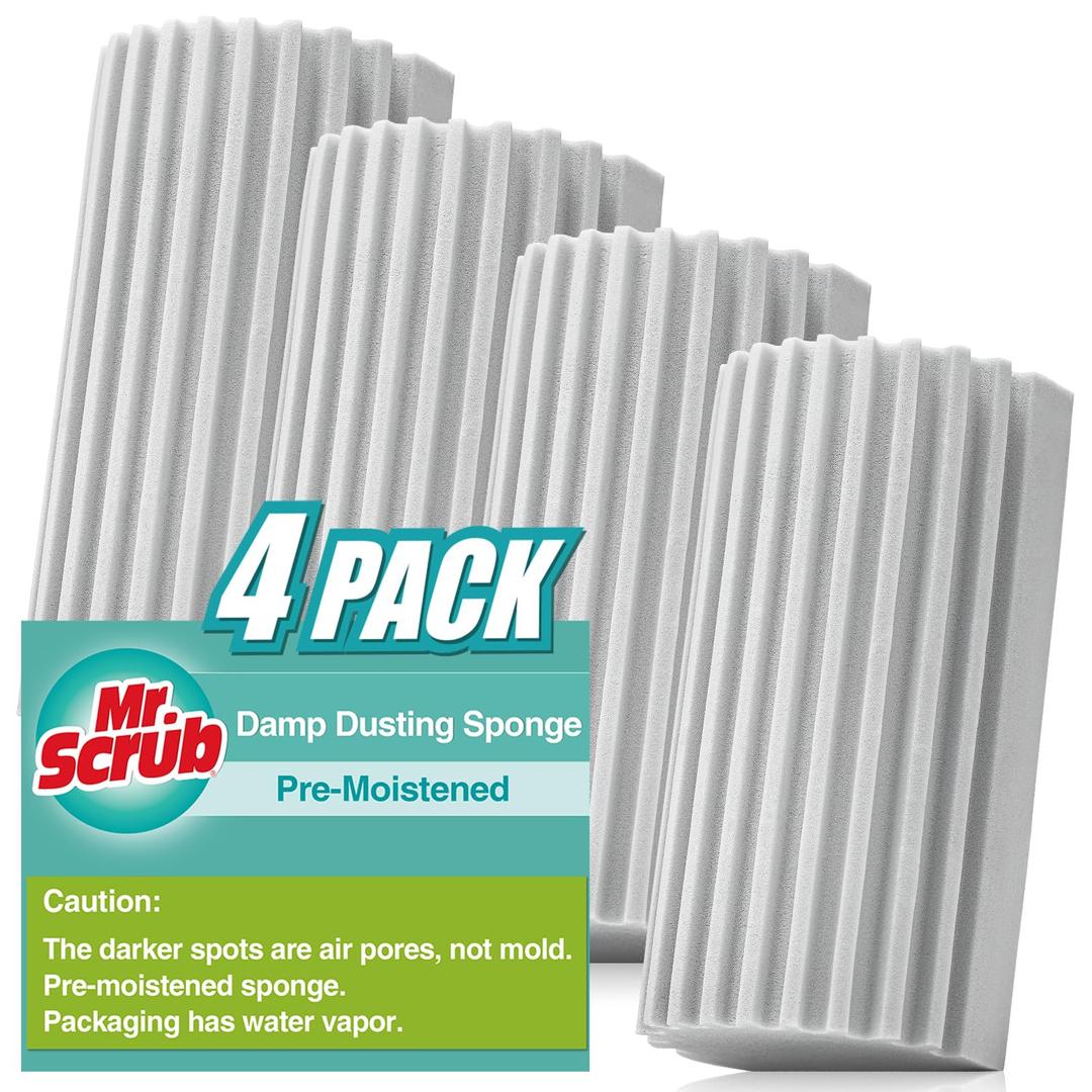 4 Pack Damp Dusting Sponge Duster, Grey Dust Cleaning Sponge, Reusable Household Cleaning Sponge Tool for Blinds, floorboards, Fan Blades, Vents, Glass, Railings, Mirrors