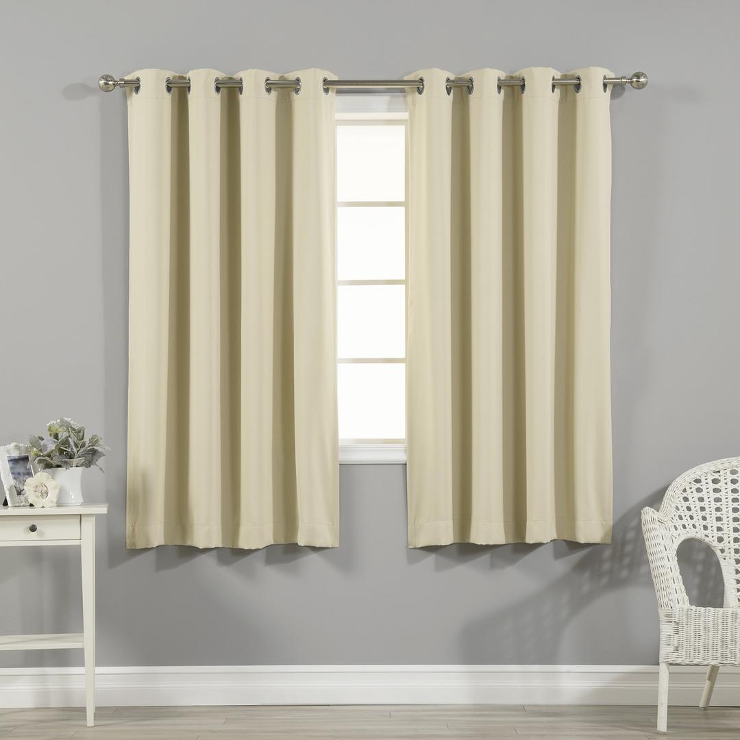 Best Home Fashion Premium Thermal Insulated Blackout Curtains - Stainless Steel Nickel Grommet Top - Beige - 52" W x 63" L - (Set of 2 Panels)