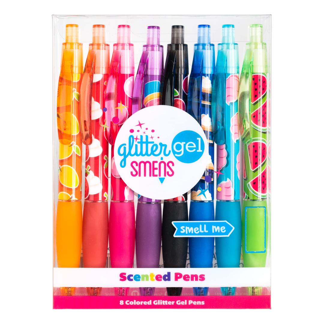 Glitter Gel Smens - Patented Gourmet Scented Colored Gel Ink Pens, Medium Point, 8 Count - Fun, Cute, Cool, Smelly Pens for Kids