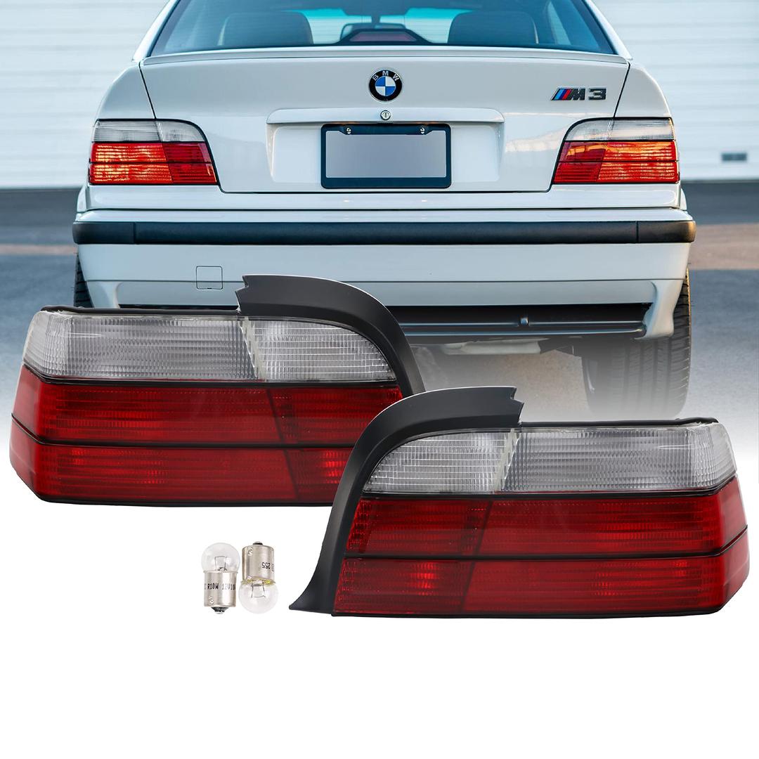 DEPO E36 2DR Tail Lights - Rear Replacement Tail Brake Stop Turn Signal Lamps Tailight Compatible with 1992-1999 BMW E36 3 Series 2D Coupe and Convertible including M3 (Euro OE Style Red/Clear Lens)