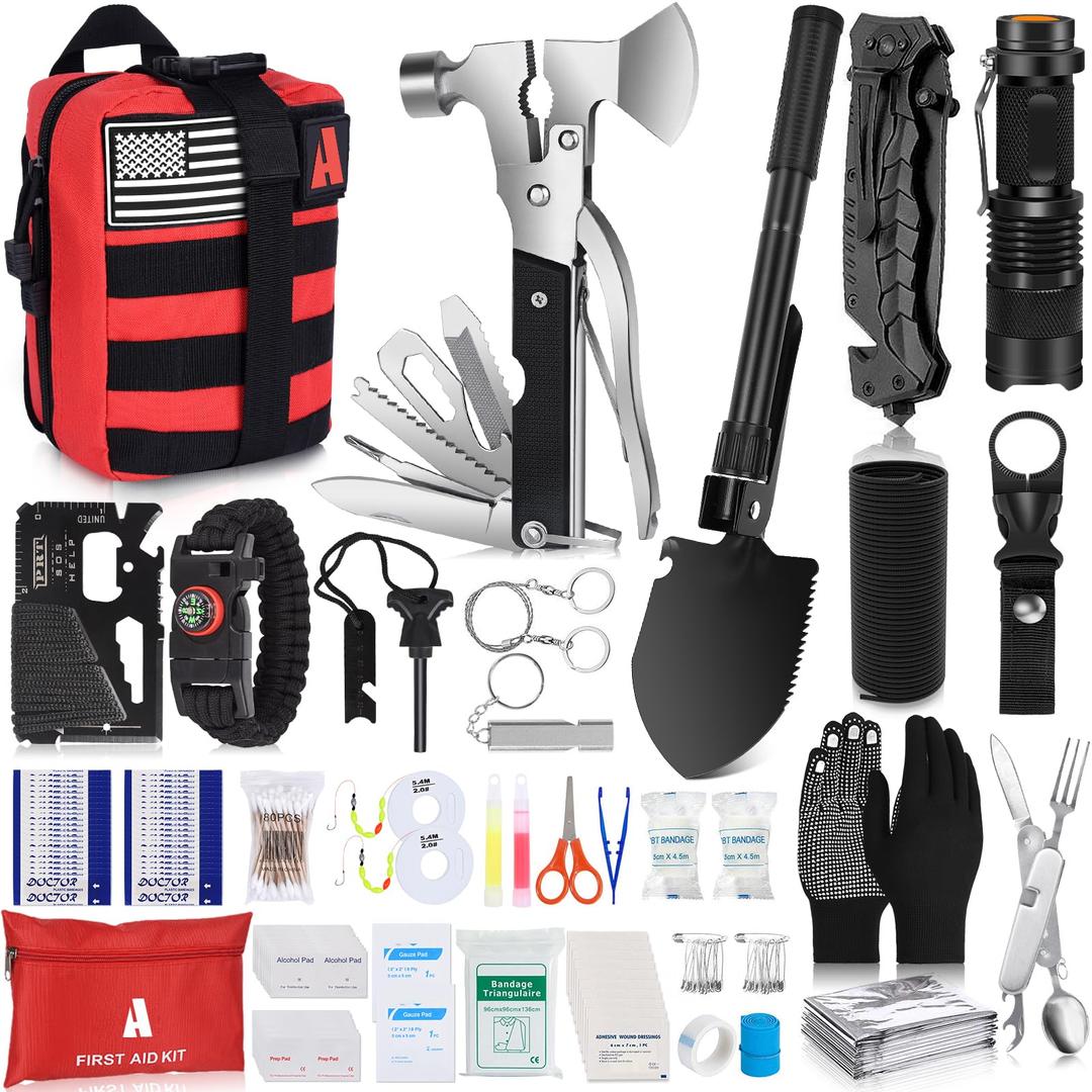 Survival Kit 232 pcs Professional Survival Gear Emergency Tactical First Aid Kit Outdoor Trauma Bag for Men Women Adventure Camping Hiking Hunting