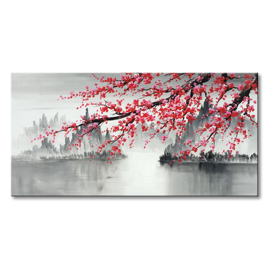 Large Traditional Chinese Painting Hand Painted Plum Blossom Canvas Wall Art Modern Black and White Landscape Oil Painting for Living Room 60 x 30 inch