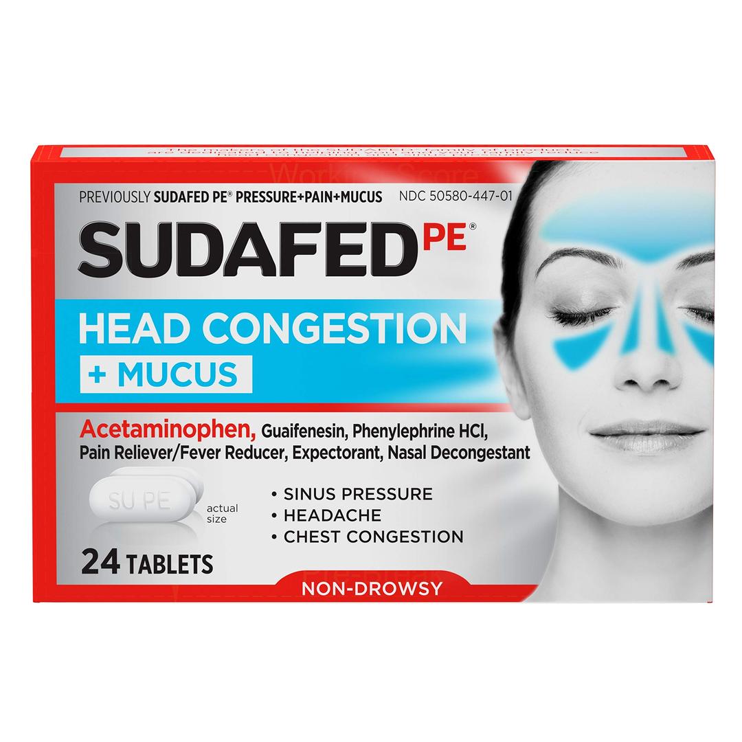 Sudafed Sinus Pressure & Nasal Congestion Mucus Relief (24 Pieces)