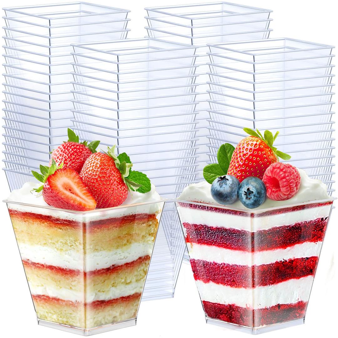 Zubebe 100 Pack 8 Oz Square Plastic Cups, Appetizer Cups Clear Plastic Dessert Cups Small Tumbler Cups Disposable for Ice Cream, Fruit Puddings, Desserts, Appetizers Wedding Party Catering Supplies