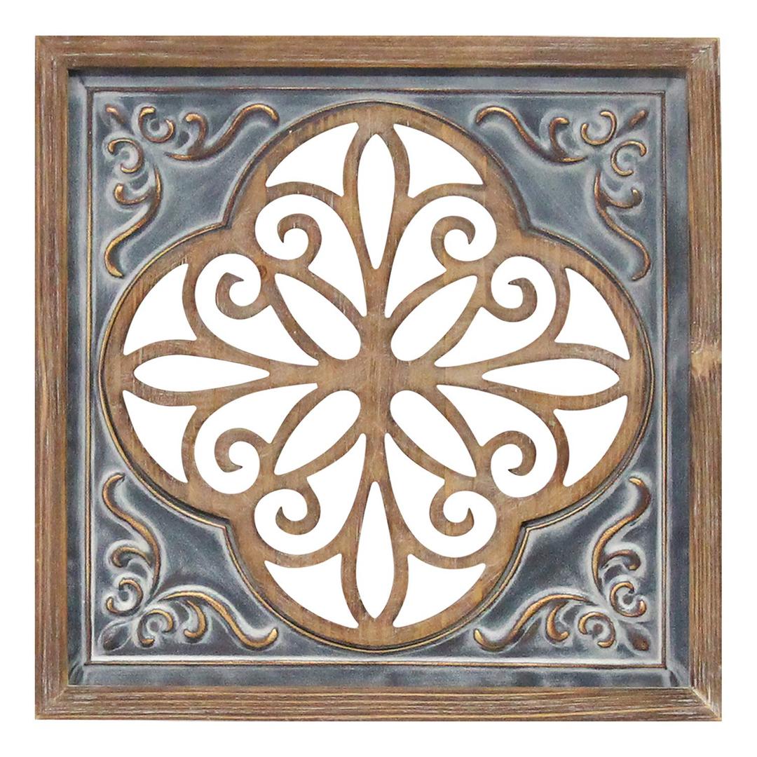 Stratton Home Décor Stratton Home Decor Wood and Metal Blue Square Wall Décor