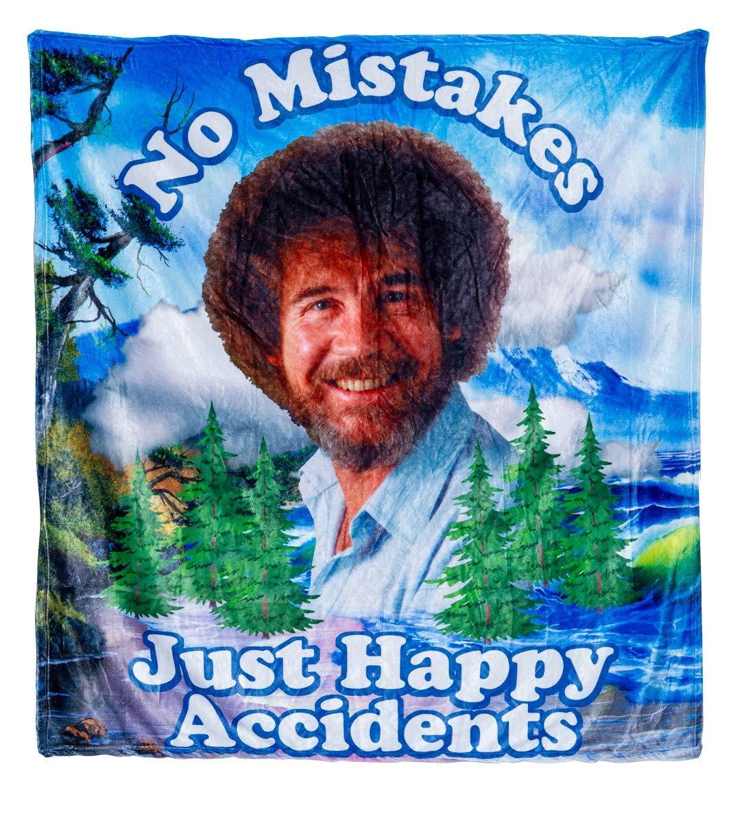 Calhoun Officially Licensed Bob Ross No Mistakes Just Happy Accidents Plush Throw Blanket