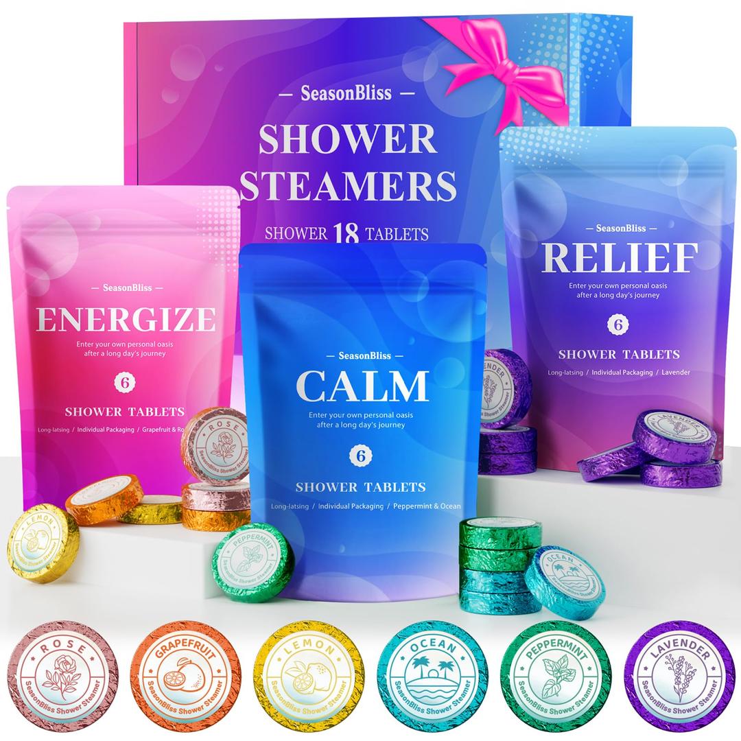 Shower Steamers 18 Pack Set, Shower Bombs with 6 Charming Scents: Lemon Grapefruit Rose Ocean Peppermint Lavender, Self-Care & Relaxation Presents for Women and Men