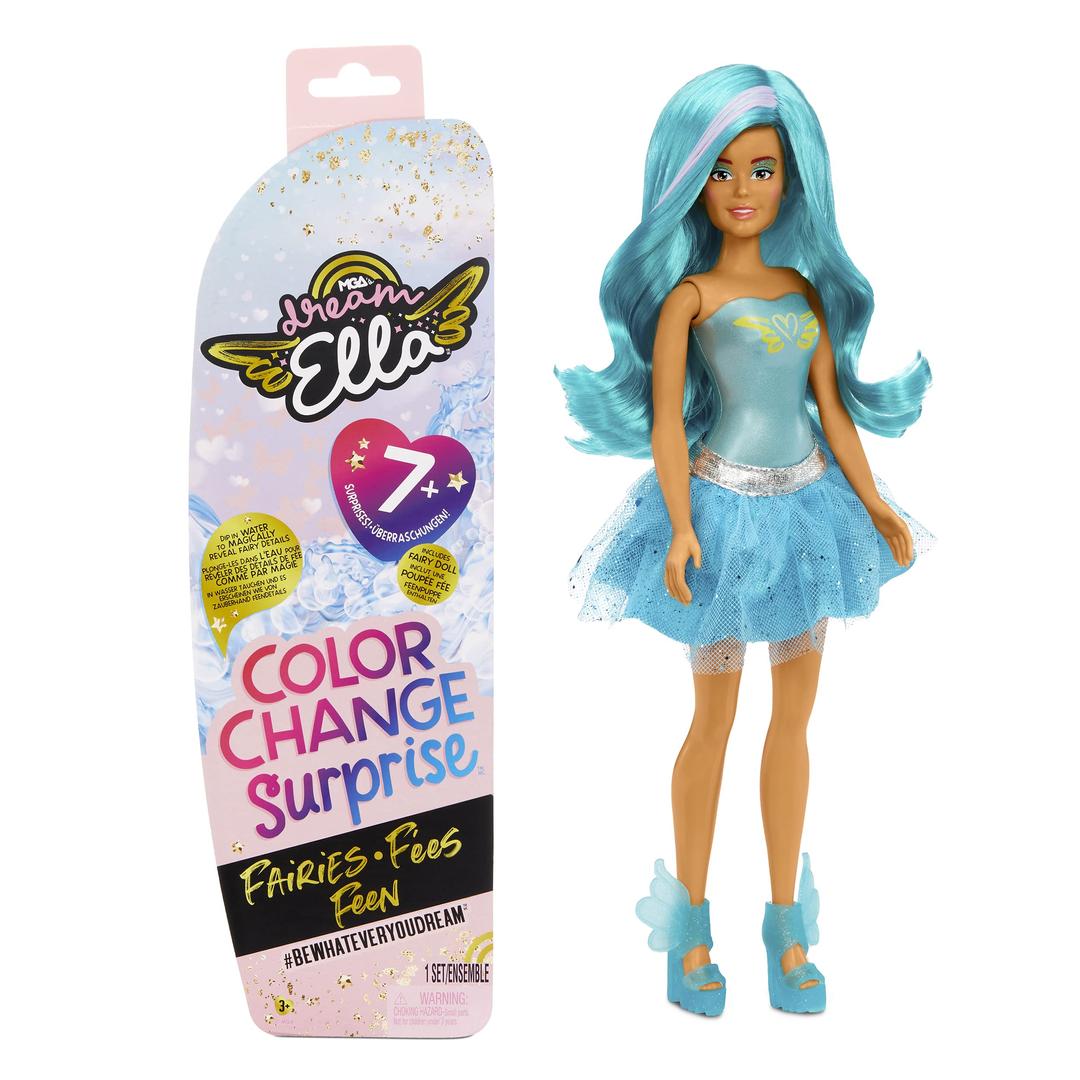 MGA Entertainment Dream Ella Color Change Surprise Fairies Dreamella Blue 11.5" Fashion Doll, Multicolor, 578017EUc