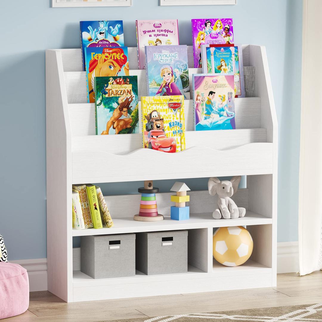 Tribesigns Kids Bookcase, White Kid's Bookshelf with Toys Storage Organizer, Children Bookshelf, Childrens Bookcase for Kid's Room, Playroom, Homeschool, Nursery, Kindergarten