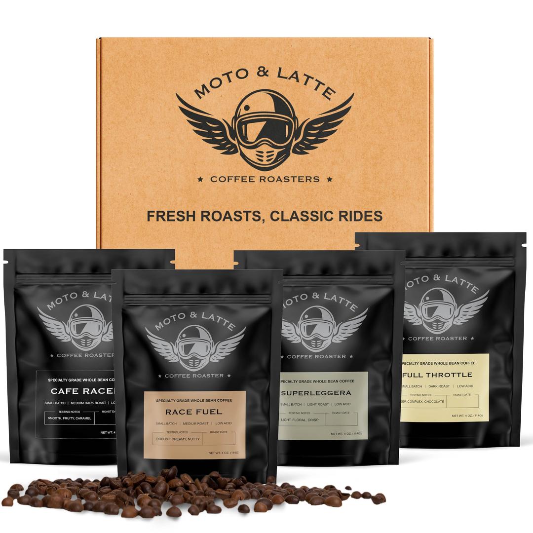 Gourmet Coffee Gift Sampler Set | Freshly Roasted Whole Bean Coffee Variety Pack | Gift for Coffee Lovers | Light, Medium, Dark, and Medium-Dark Roasts | Includes 4 Bags of 4 oz Each