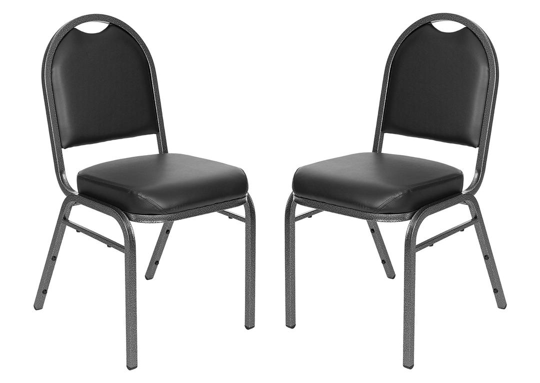 OEF Furnishings Premium Vinyl Upholstered Stack Banquet Chair, Pack of 2, Black/Silver