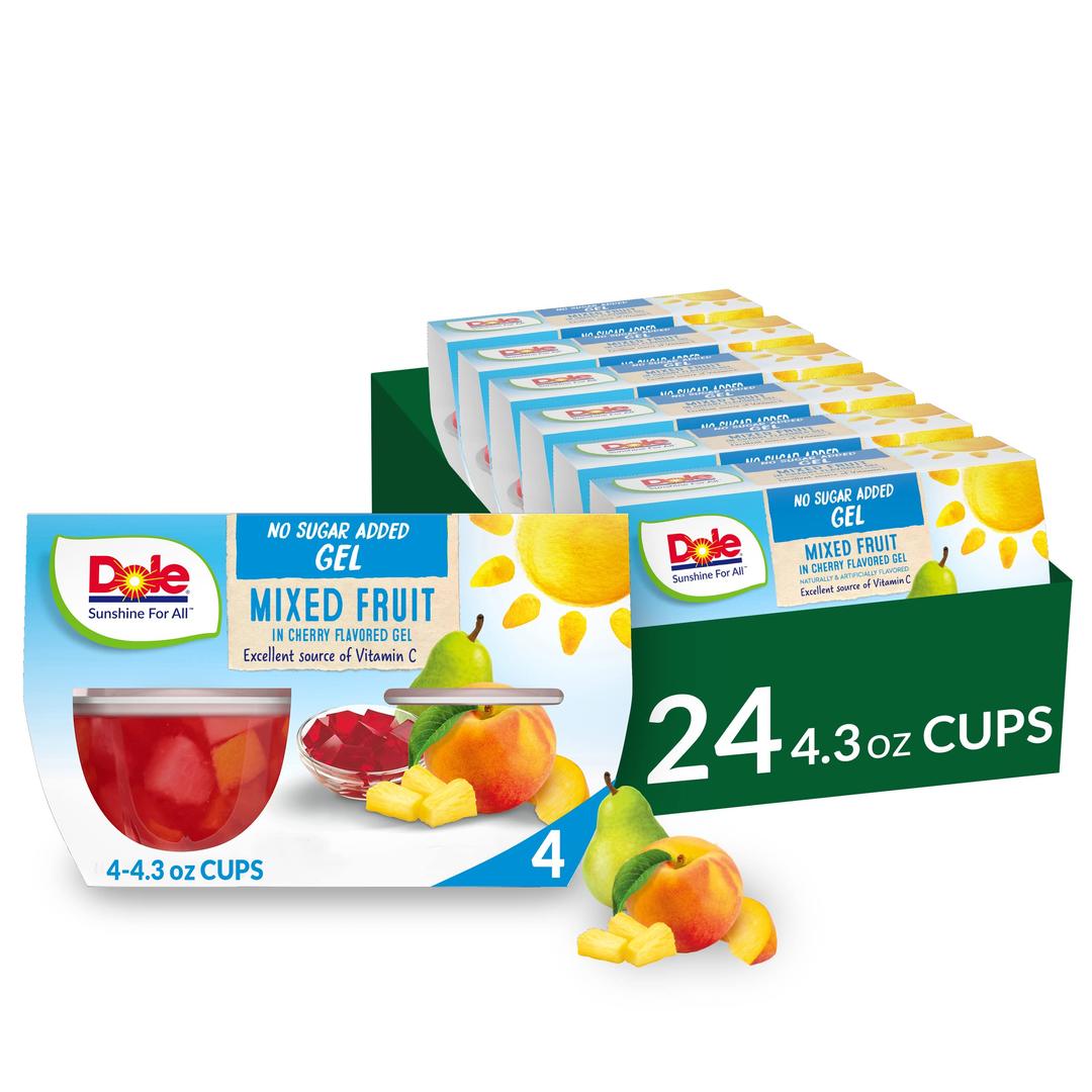 DoleFruit Bowls Mixed Fruit in Cherry Flavored Gel Snacks, 4oz 24 Total Cups, Gluten & Dairy Free, Bulk Lunch Snacks for Kids & Adults