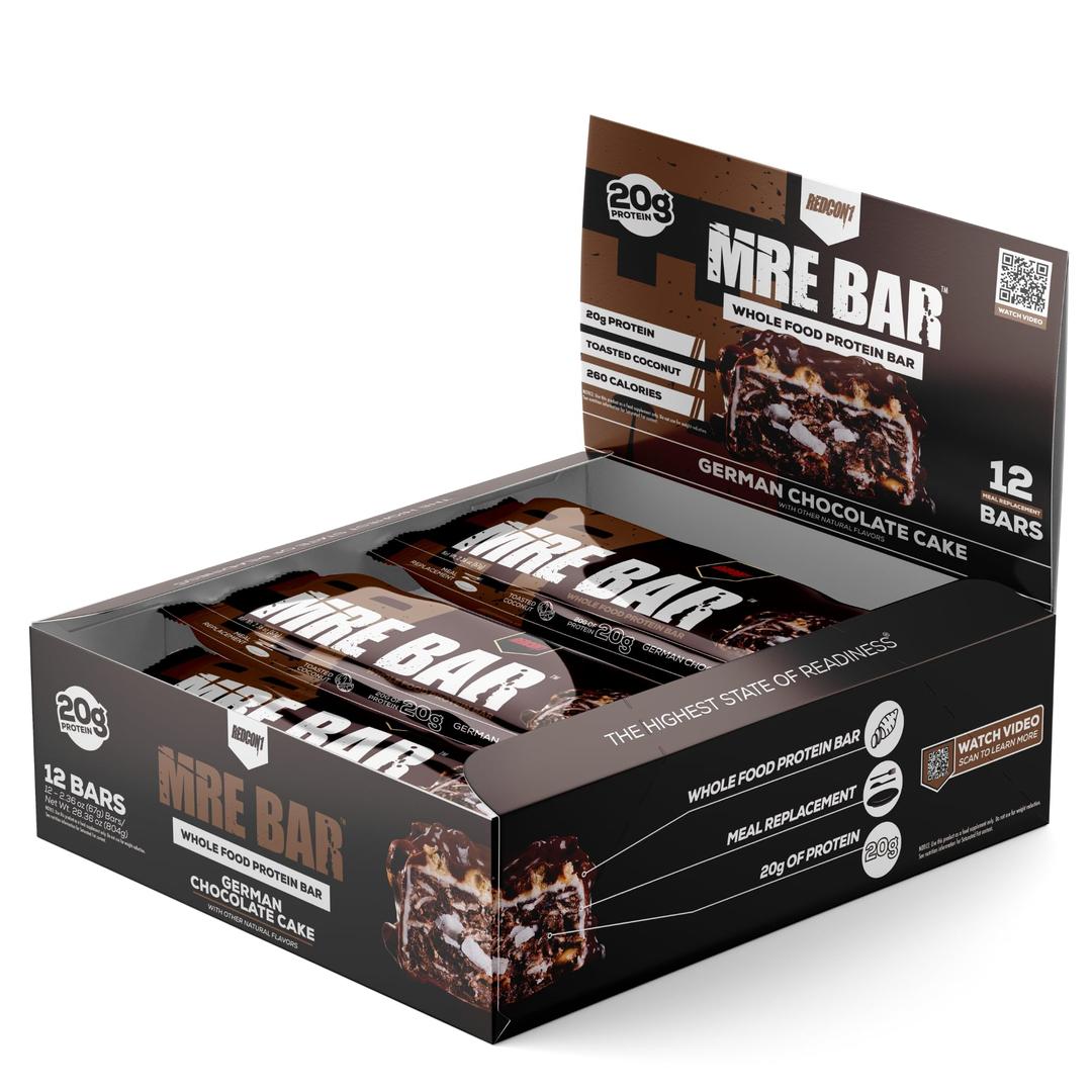 REDCON1 MRE Protein Bar, German Chocolate Cake - Contains MCT Oil + 20g of Whole Food Protein - Easily Digestible, Macro Balanced Low Sugar Meal Replacement Bar (12 Bars)