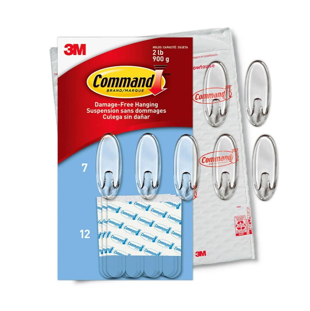 Command Medium Clear Wall Hooks, 7 Hooks and 12 Command Strips, Damage Free Hanging Wall Hooks with Adhesive Strips, Wall Hooks for Hanging Back to Christmas Decorations, Holds up to 2 lb