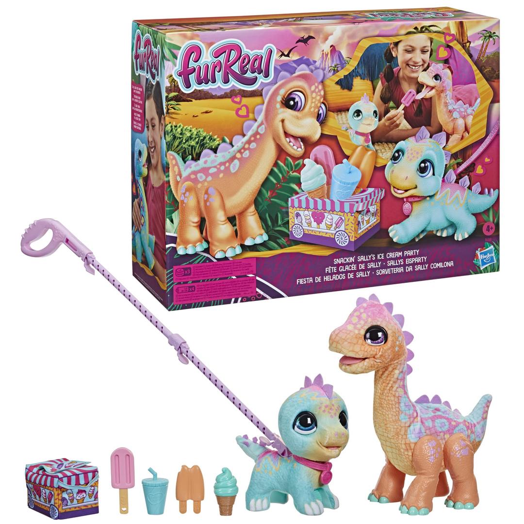 FurRealSnackin’ Sally’s Ice Cream Party Electronic Pet with 40+ Sounds and Reactions, Plus Walkalots Dinosaur; 5 Accessories; Ages 4 and Up