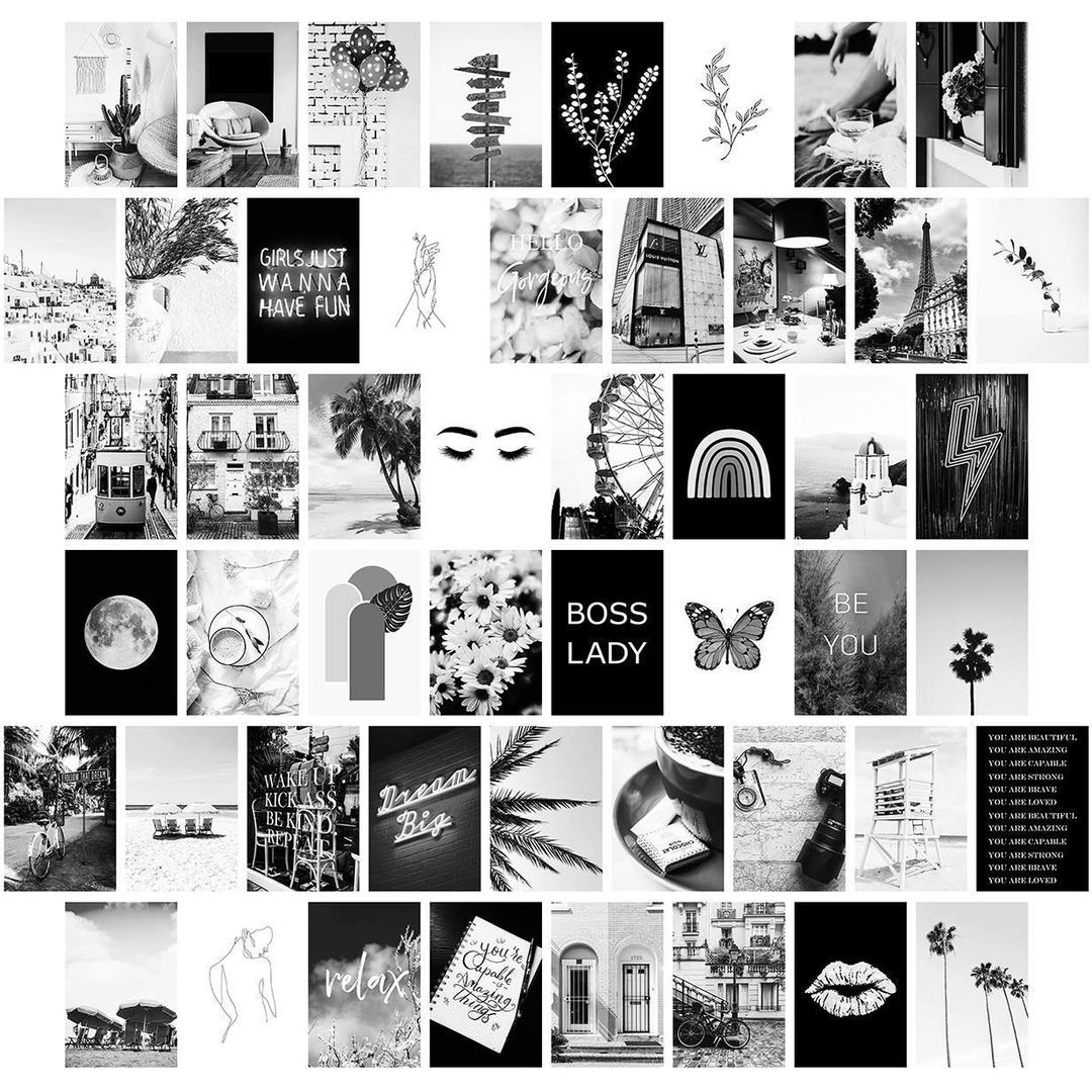 Black White Wall Collage Kit Aesthetic Pictures, Bedroom Decor for Teen Girls, Wall Collage Kit, Aesthetic Posters, Collage Kit for Wall Aesthetic, Girls Bedroom Decor, Collage Kit