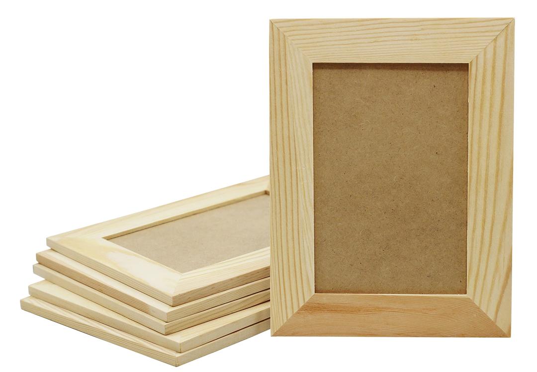 Creative Hobbies Pack of 6 - Unfinished Wood Picture Frames for Arts & Crafts - Stand or Hang on The Wall - Hold a 4x6 Inch Photo