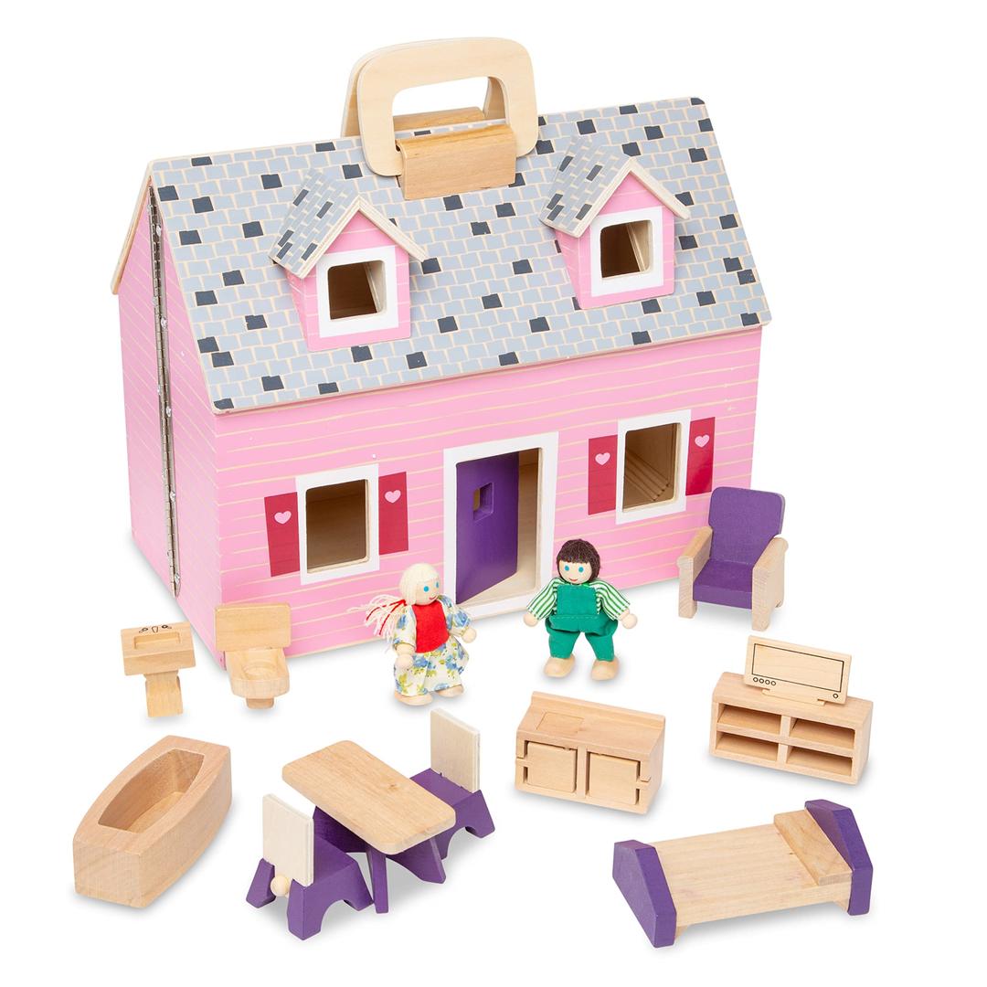 Melissa & DougFold and Go Wooden Dollhouse With 2 Dolls and Wooden Furniture,Multi,One Size