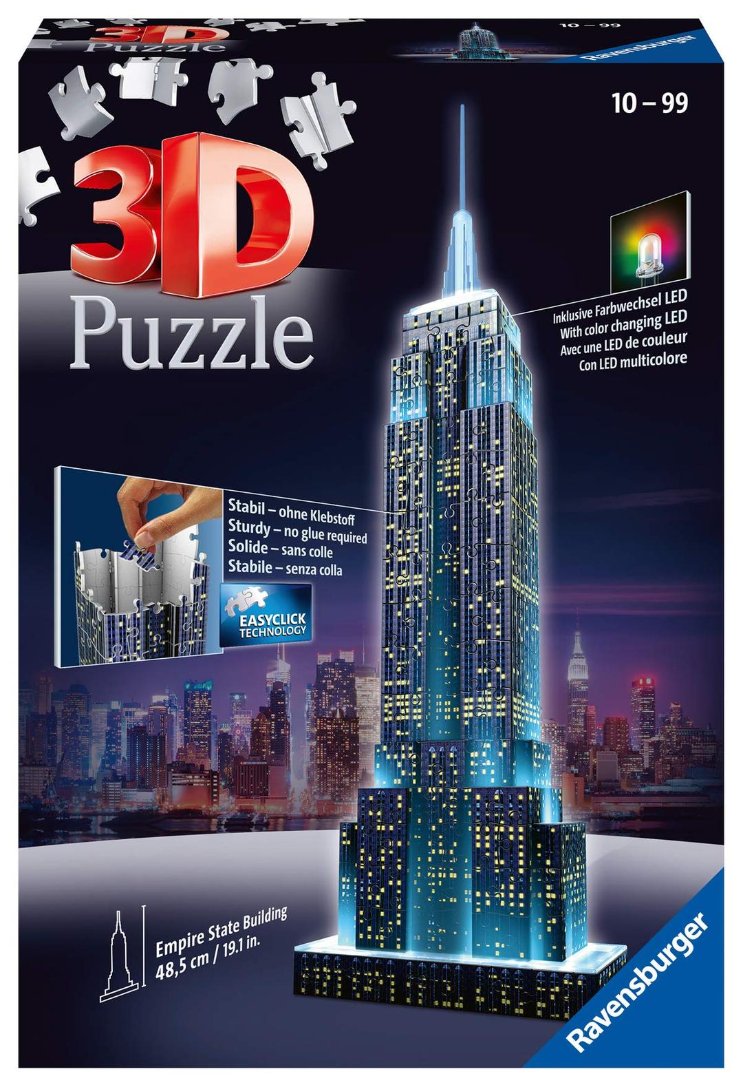 Ravensburger Empire State Building - Night Edition | 216 Piece 3D Jigsaw Puzzle | Perfect for Kids and Adults | Easy Click Technology for Ideal Fit | Durable Display Piece