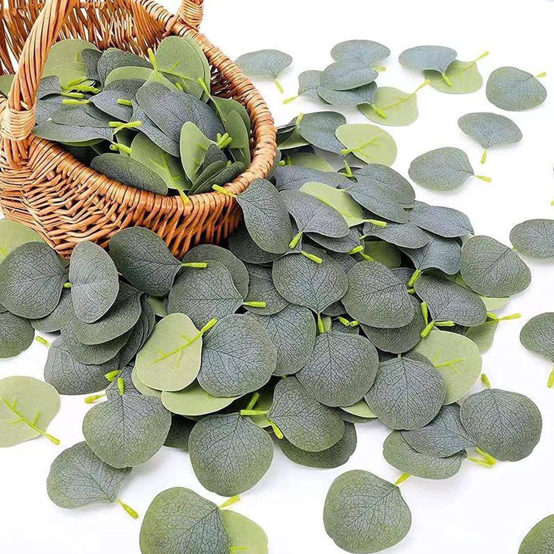 100 Pieces Artificial Eucalyptus Leaves for Decoration -Fake Eucalyptus Leaves Bulk for DIY Wedding Bouquet Cake Flower Christmas Wreath Accessories Table Decoration Photographic Props Baby Shower