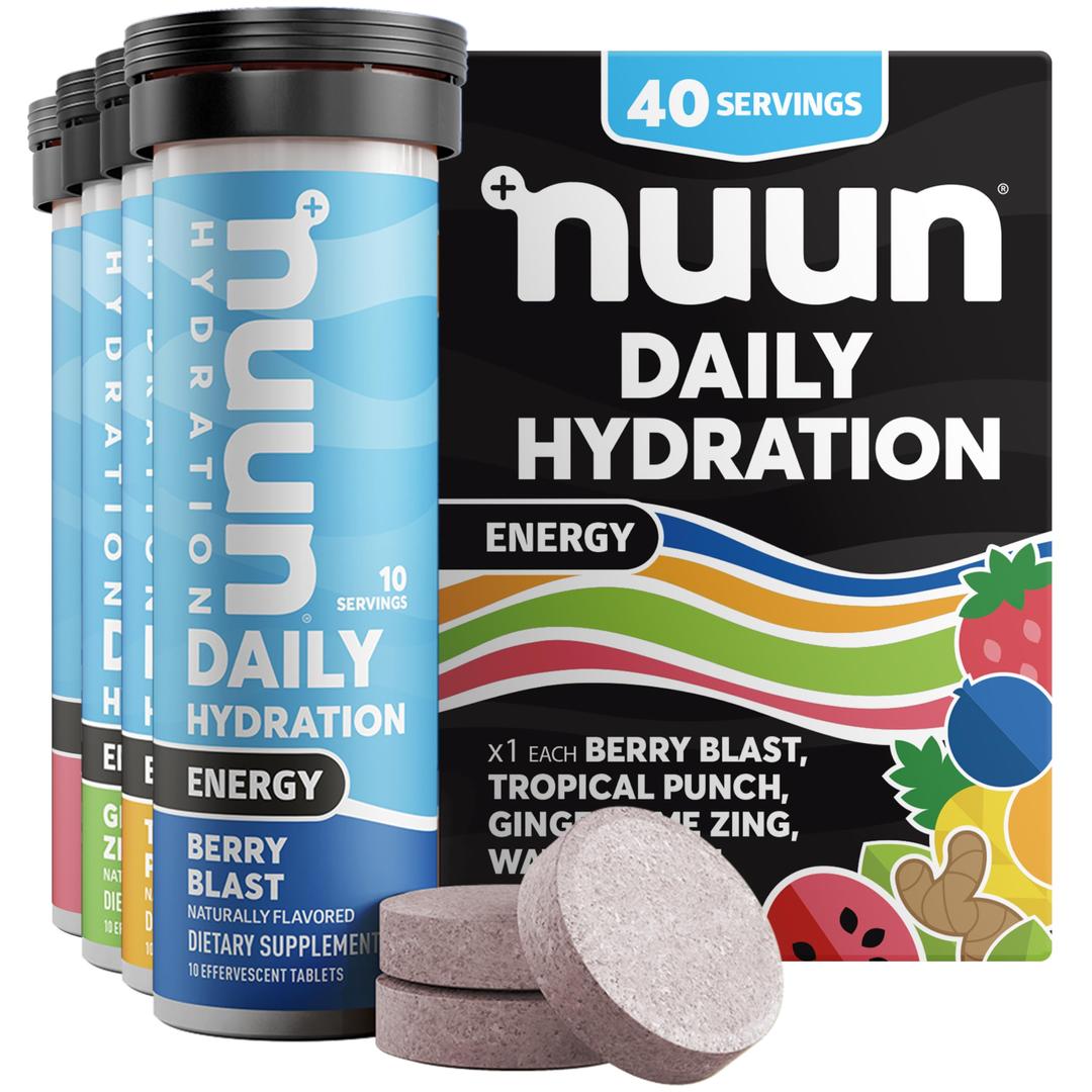 Nuun Energy: Caffeine, B Vitamins, Ginseng, Electrolyte Drink Tablets, Mixed Flavors, 10 Count (Pack of 4)