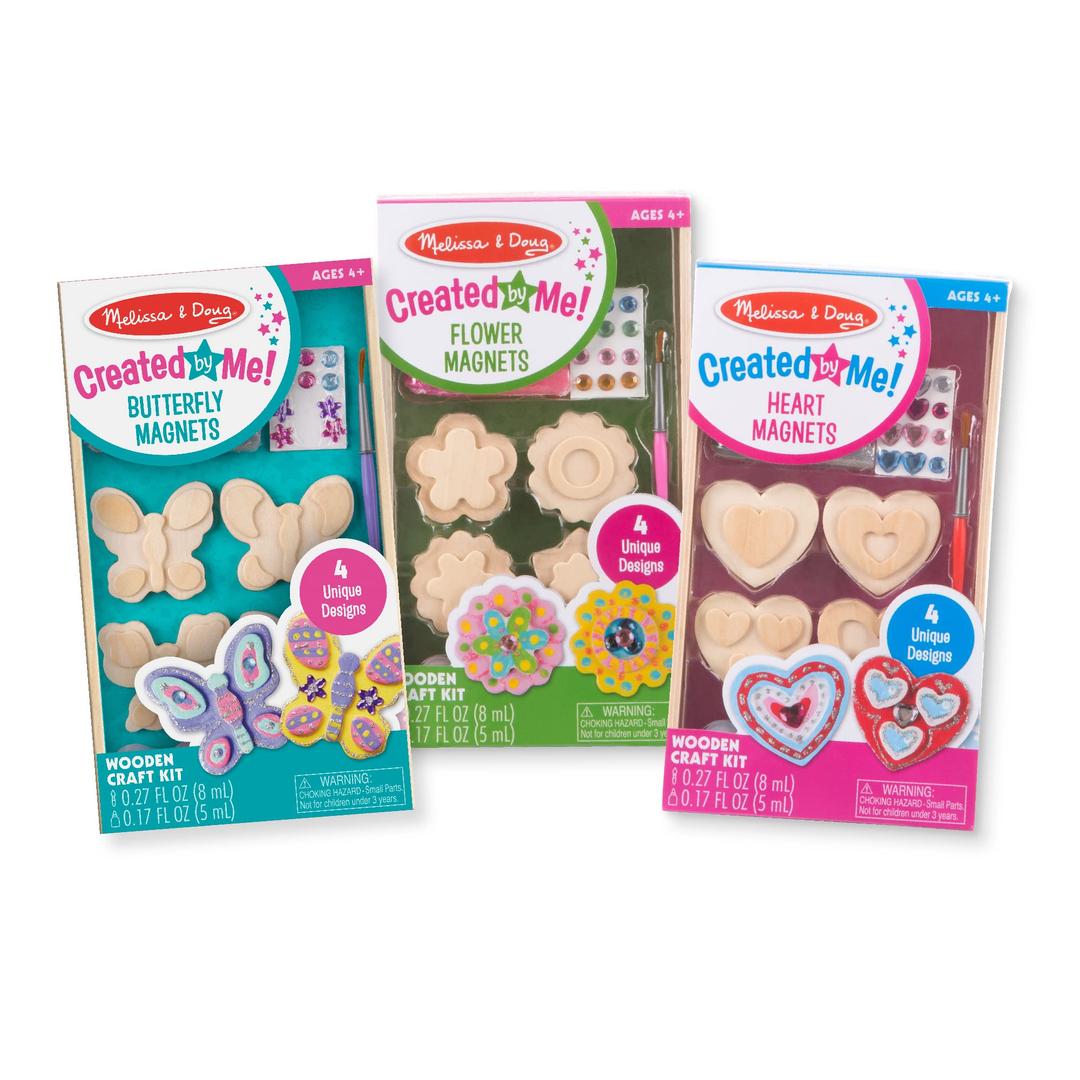 Melissa & Doug Created By Me! Paint & Decorate Your Own Wooden Magnets Craft Kit – Butterflies, Hearts, Flowers - Kids Craft Kits, Great Activity For Rainy Days And Party Favors, Ages 4+