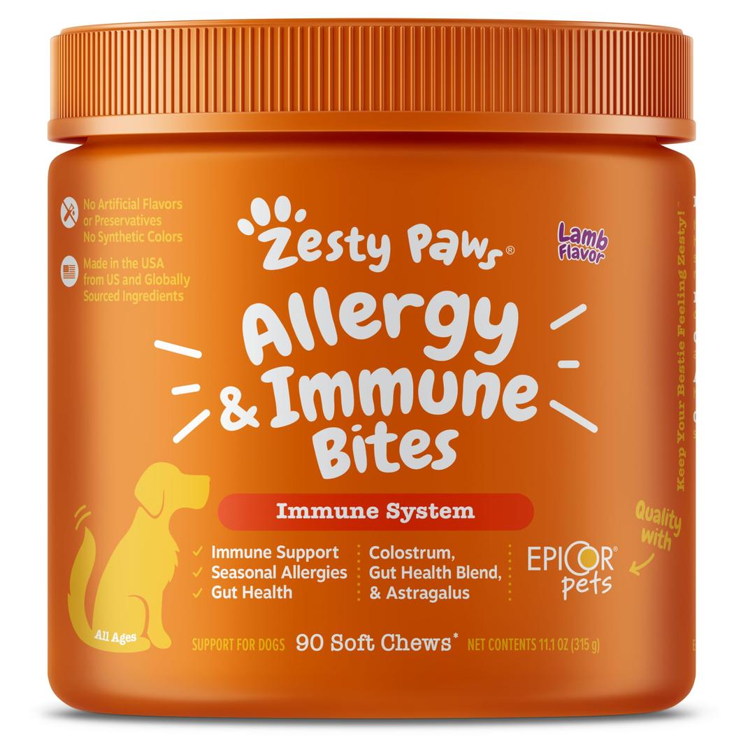 Zesty Paws Dog Allergy Relief - Dog Itching Skin Relief - Dog Probiotics for Itchy Skin and Itchy Ears - Dog Allergy Chews - Dog Itch Relief - Dog Skin Allergy Relief - Lamb - 90ct