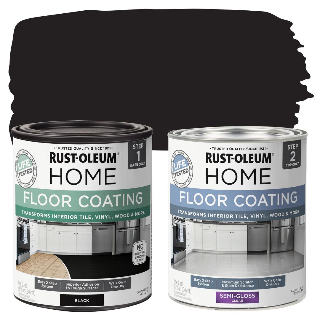 Rust-Oleum 367605 Home Interior Floor Coating Kit, Semi-Gloss Black