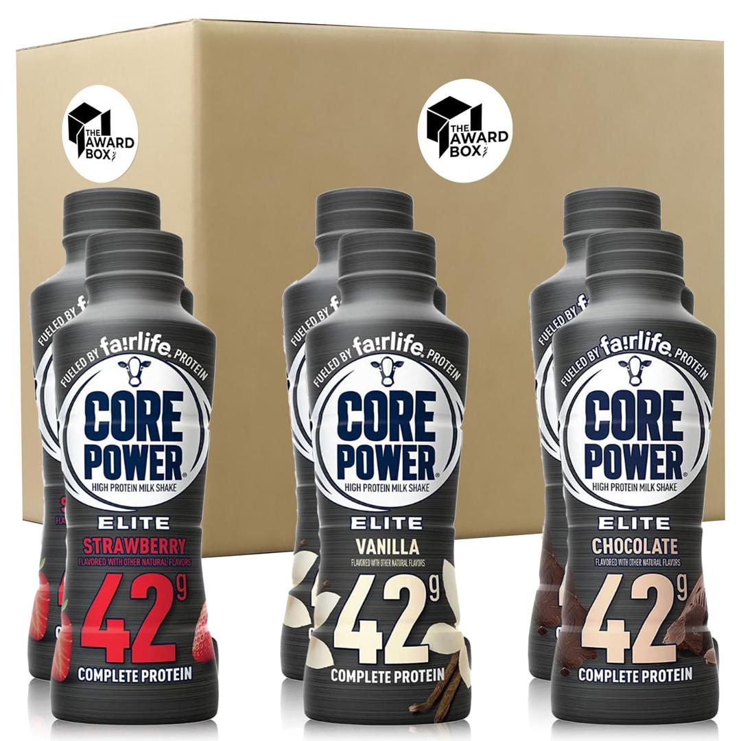 Core Variety Power Elite Failrlife High Protein Shakes Chocolate Strawberry, Vanilla 42 Grams of Protein 14 Oz. 6 Pack