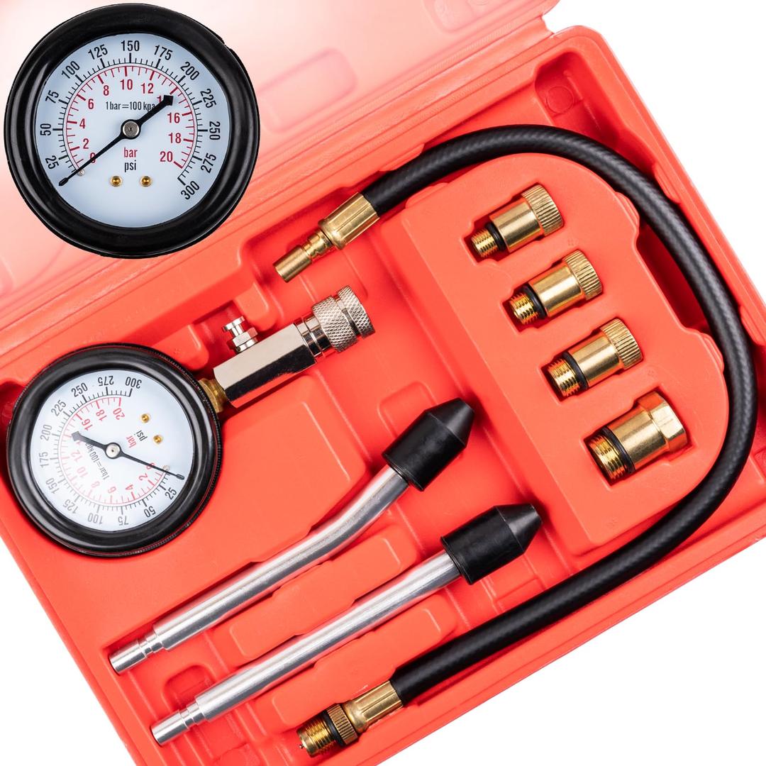 8pcs Petrol Engine Cylinder Compression Tester Kit, Small Engine Compression Tester Automotive Tool Gauge 0-300PSI for Testing Car Motorcycle Outboard Motor Snowmobile Chainsaw