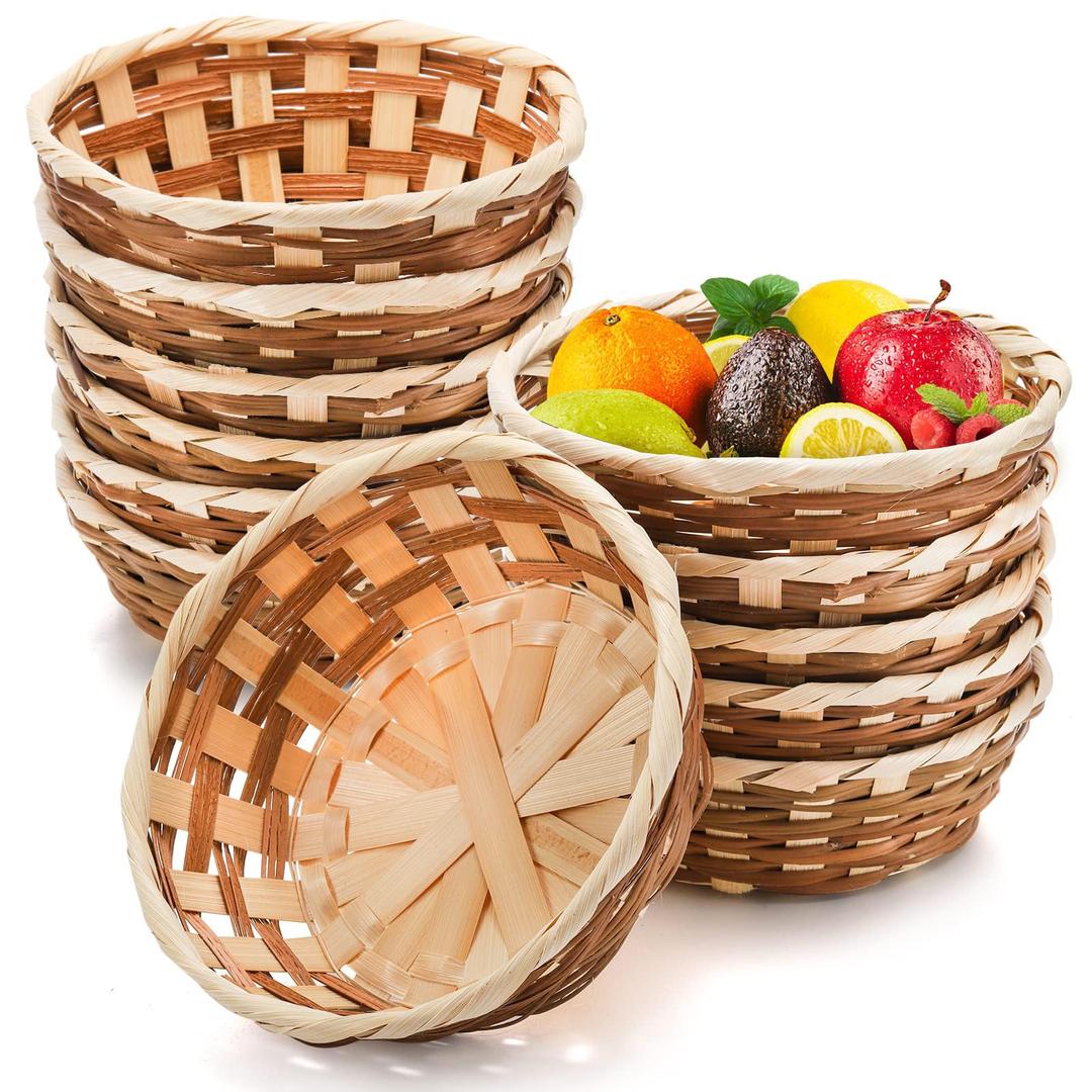 Round Gift Baskets,12 Pack Wicker Hamper Basket, Woven Bread Baskets for Serving Small Gift, Food Serving Baskets, Food Storage Basket for Kitchen Restaurant Display Decor