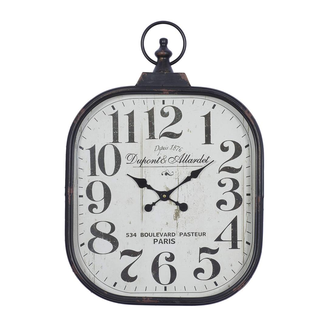 Deco 79 Metal Distressed Pocket Watch Style Wall Clock with Ring Finial, 18" x 3" x 26", Black