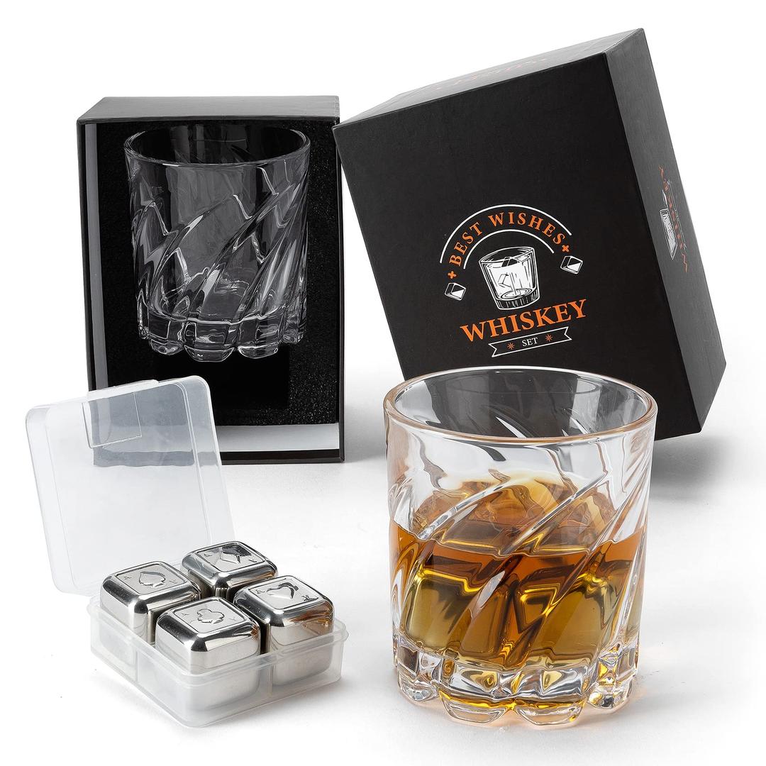 Whiskey Stones Set, Easter Gift for Men, Easter Gifts Ideas Gifts for Adults Whiskey Lovers, Whiskey Glass, Reusable Stainless Steel Ice Stones, Gifts for Dad Husband Father's Day Birthday Anniversary