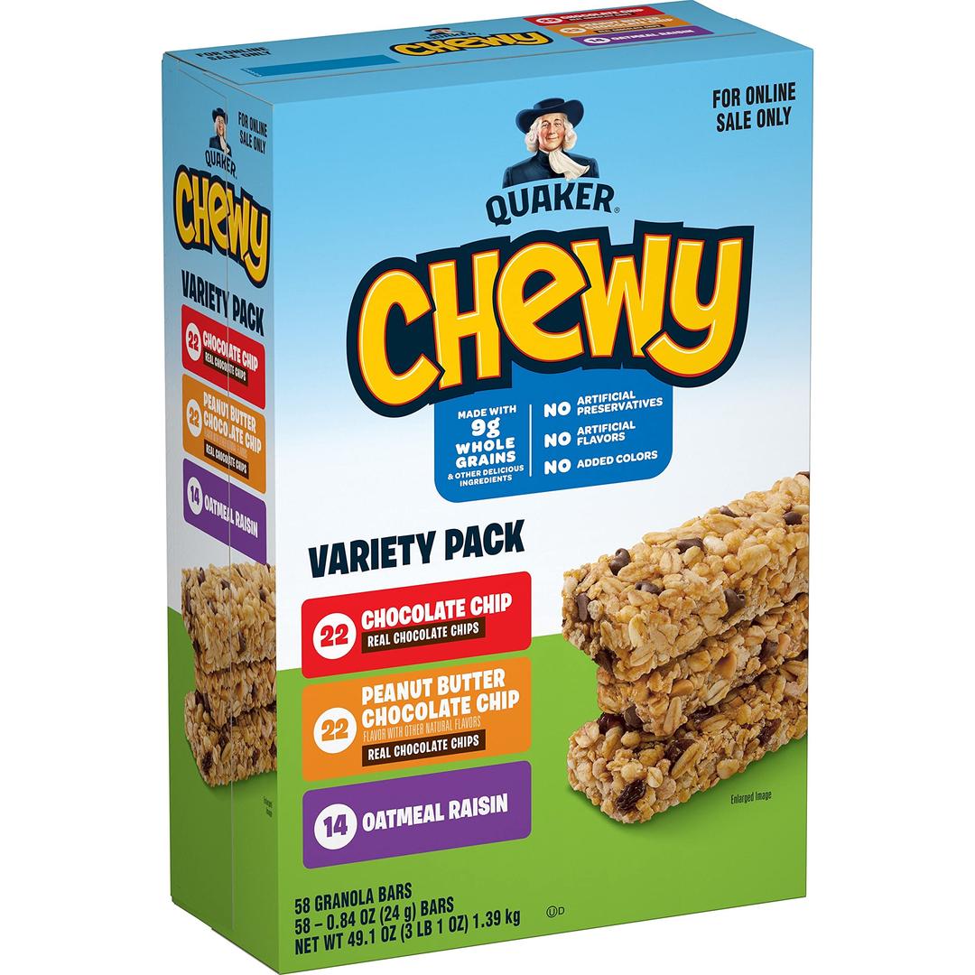 Quaker Chewy Granola Bars,3 Flavor Variety (Pack of 58)