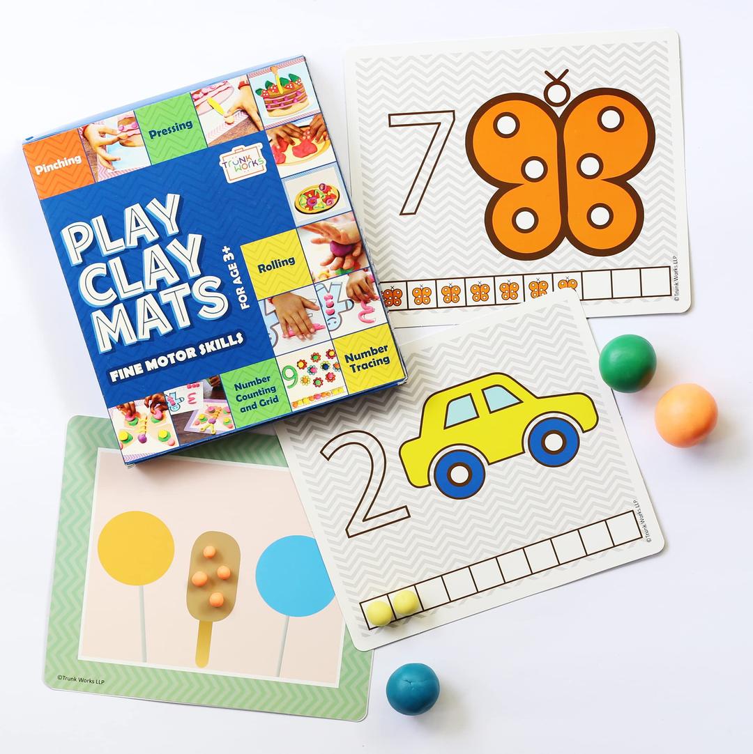 PlayClay Mats for Kids by Trunkworks | 11 Play Mats for Clay or PlayDoh or Dough for Ages 3 and up | Develops Motor Skills, Imagination, Creativity | Family Travel Games for 3, 4, 5, 6 Years