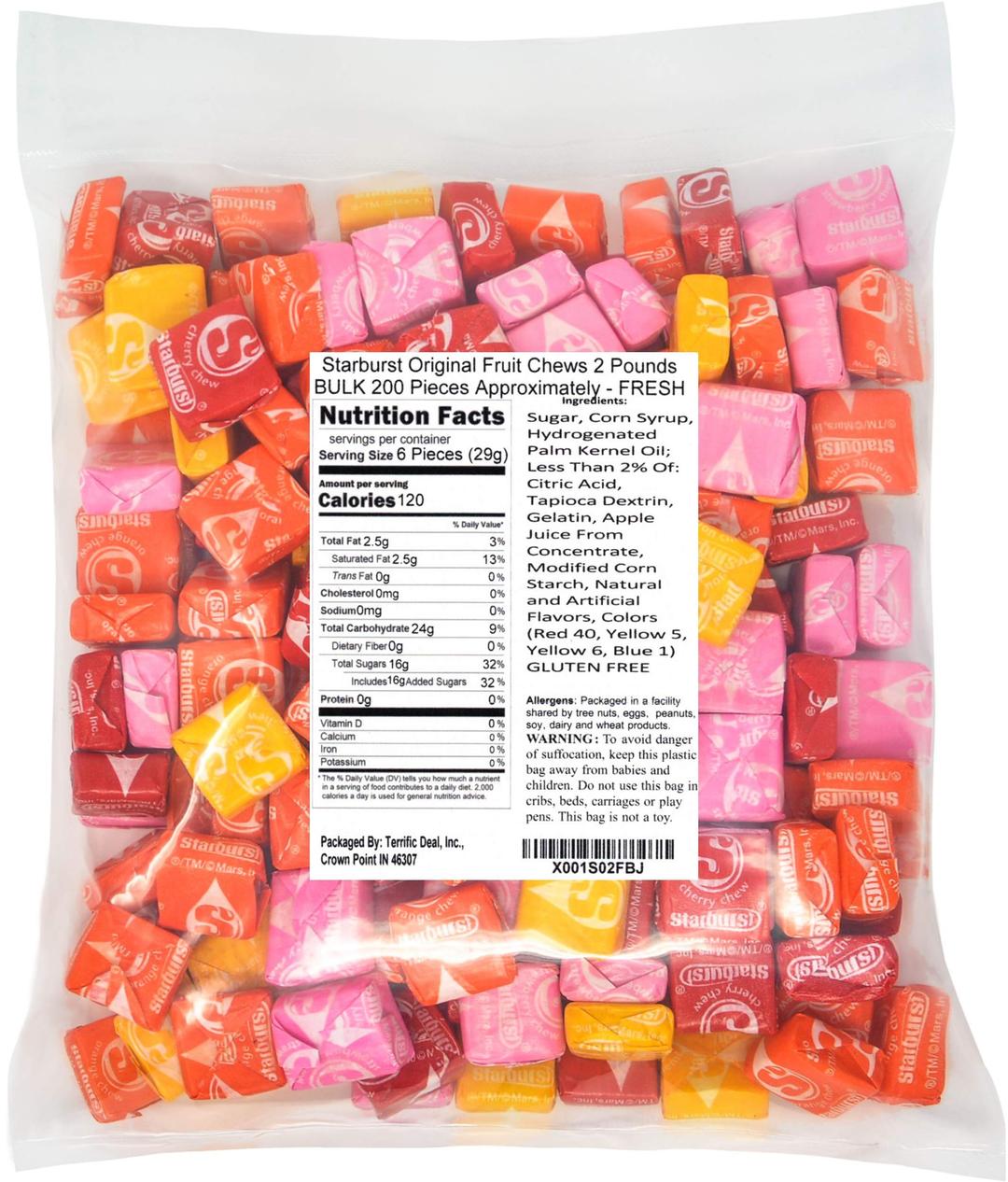 StarburstOriginal Fruit Chews Sugar Candy, 2.0 Pounds Bulk 200 Pieces Approximately