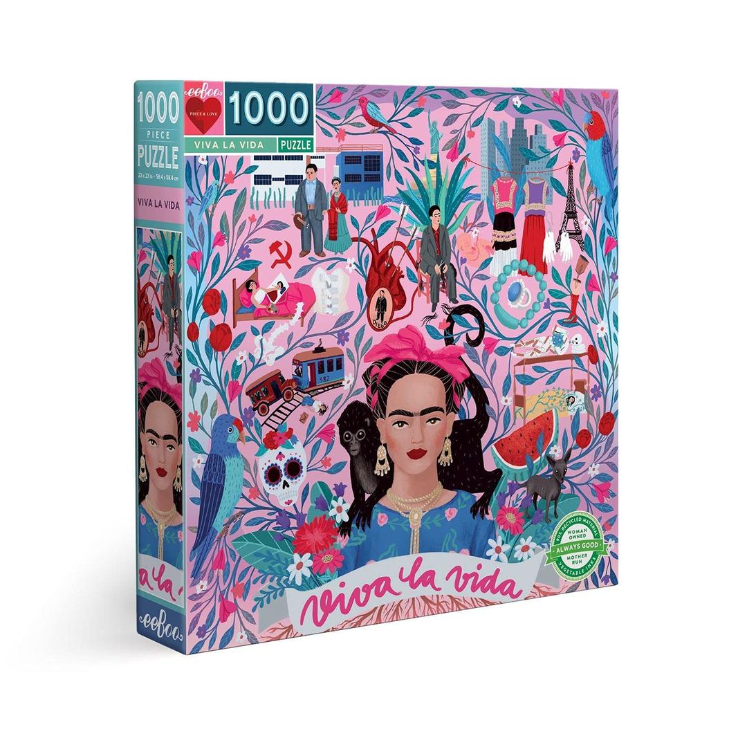 eeBoo: Piece and Love Viva la Vida Frida Kahlo 1000 Piece Square Adult Jigsaw Puzzle, Puzzle for Adults and Families, Glossy, Sturdy Pieces and Minimal Puzzle Dust